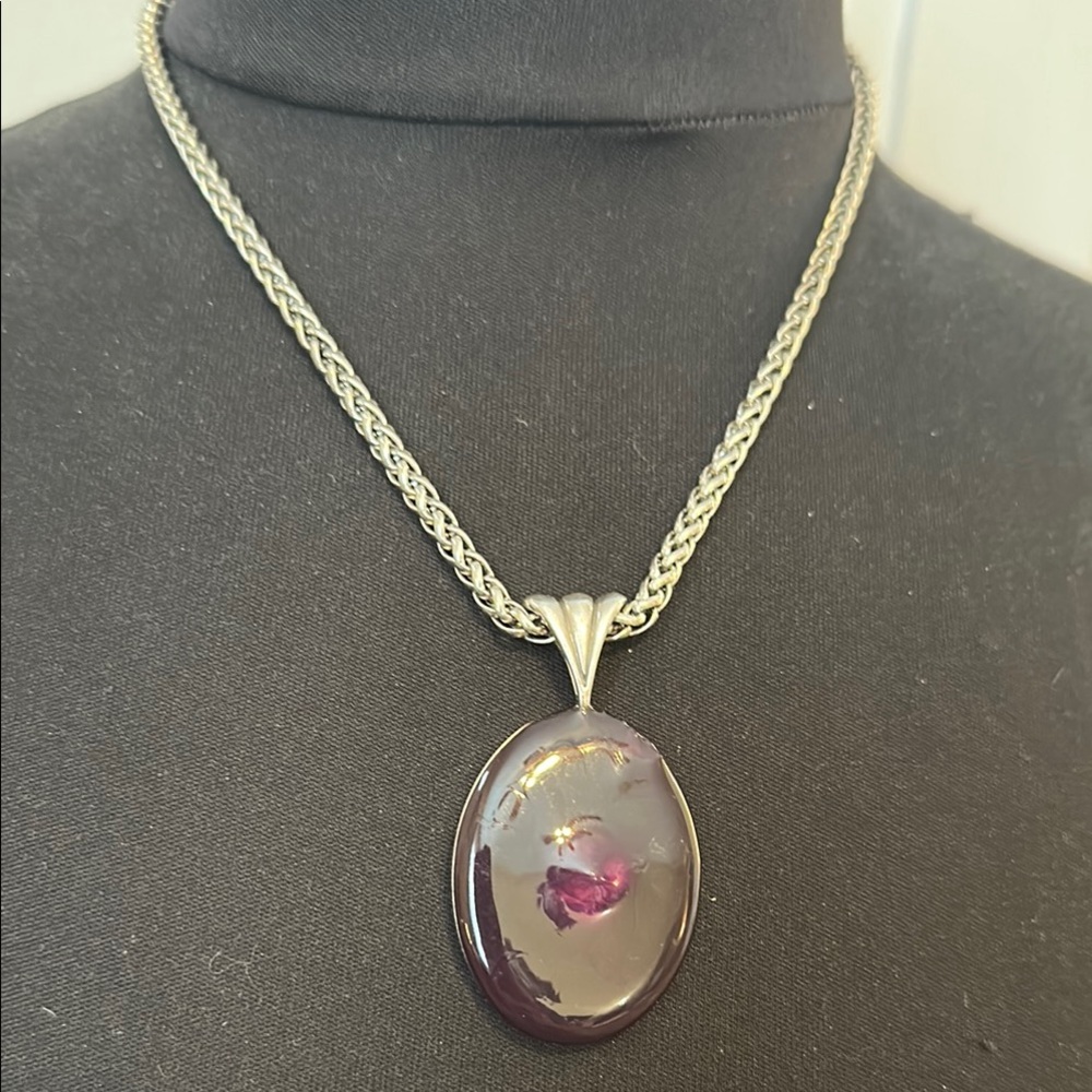 KABANA 925 Vintage Silver and Purple Pendant Necklace